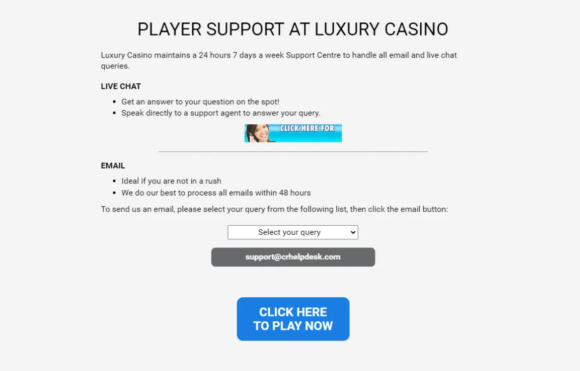 Luxury Casino support